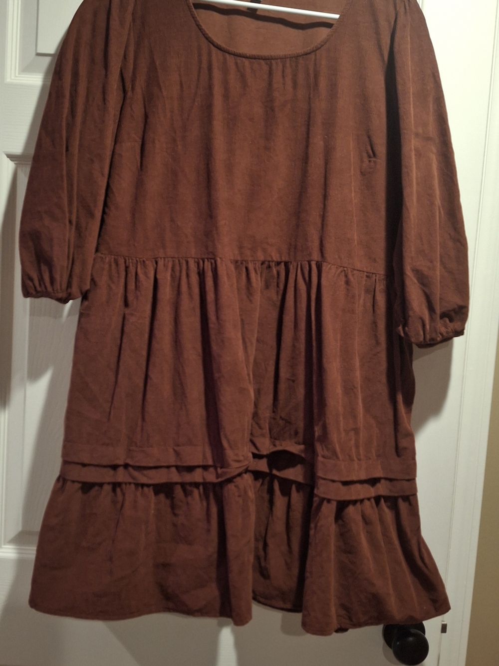 Time and Tru Rust Brown Tiered Long Sleeve Dress